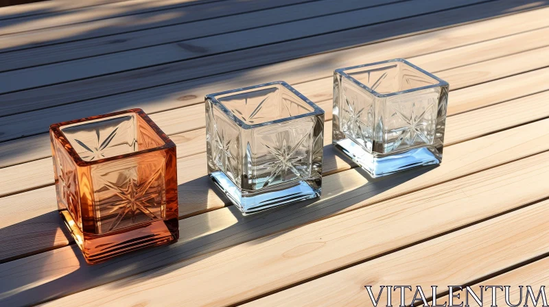 Glass Candle Holders on Wooden Table AI Image