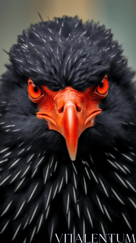 Intense Portraiture of a Black Bird with Red Eyes AI Image