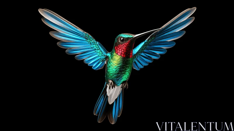 Turquoise and Bronze Hummingbird on Black Background AI Image