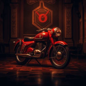 Captivating Red Motorcycle in a Dark Room | Vintage Illustrations
