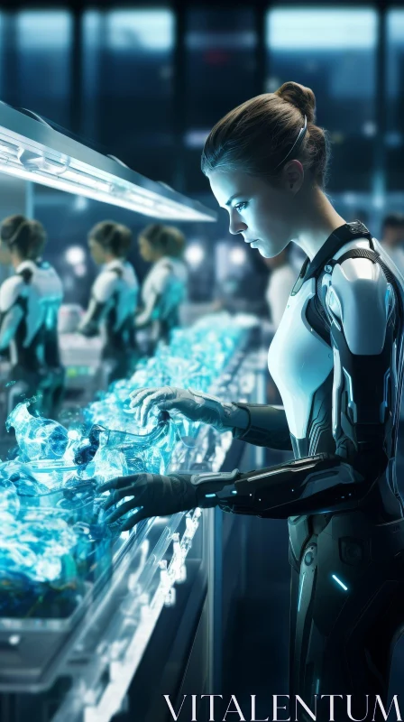 Female Scientist in Futuristic Laboratory with Blue Orb AI Image