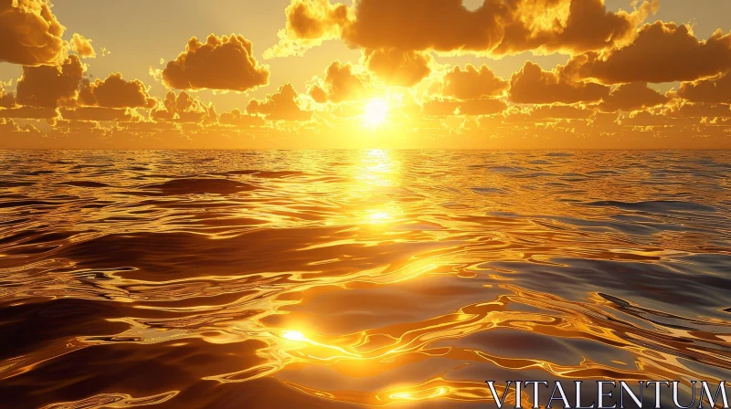 Golden Sunset over Calm Ocean Waters AI Image