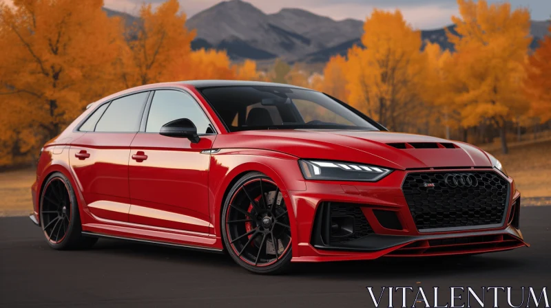 Red Audi SUV in Front of Autumn Hills | Realistic Hyper-Detailed Renderings AI Image