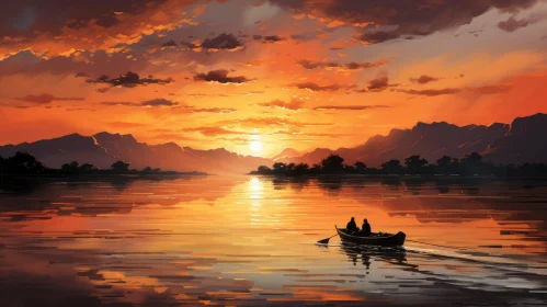 Tranquil Lake Sunset Painting