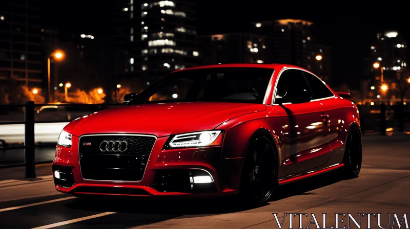 Captivating Red Audi S5 Sports Car in Night City - HD Mod AI Image
