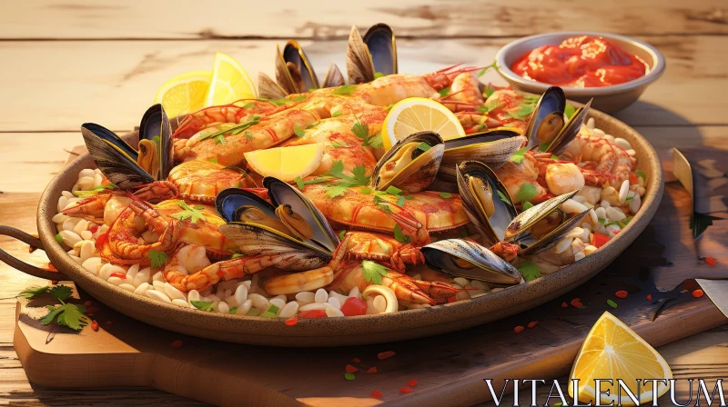 Delicious Seafood Paella with Fresh Ingredients AI Image