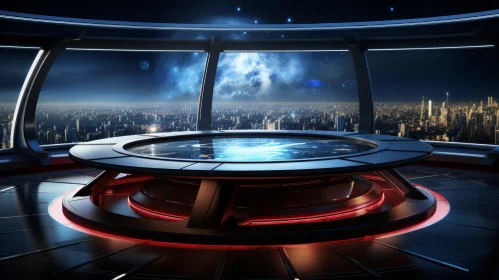 Futuristic News Studio in Night City Building