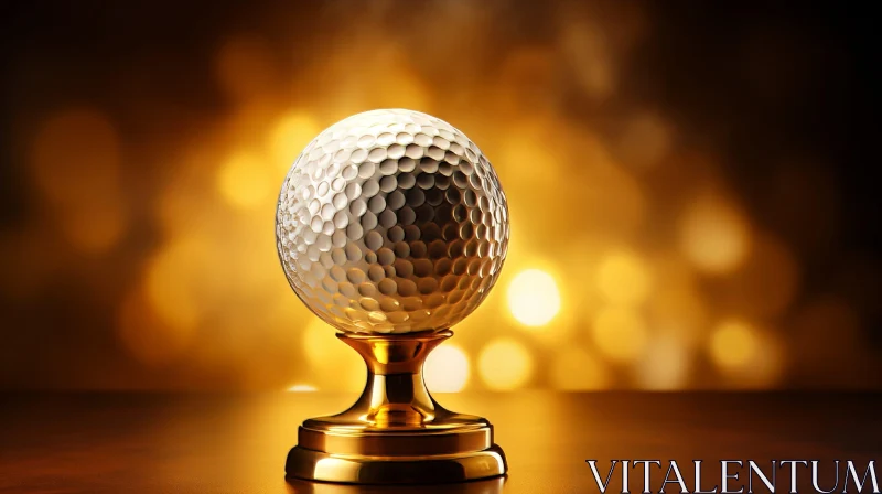 AI ART Golden Golf Ball 3D Rendering on Pedestal