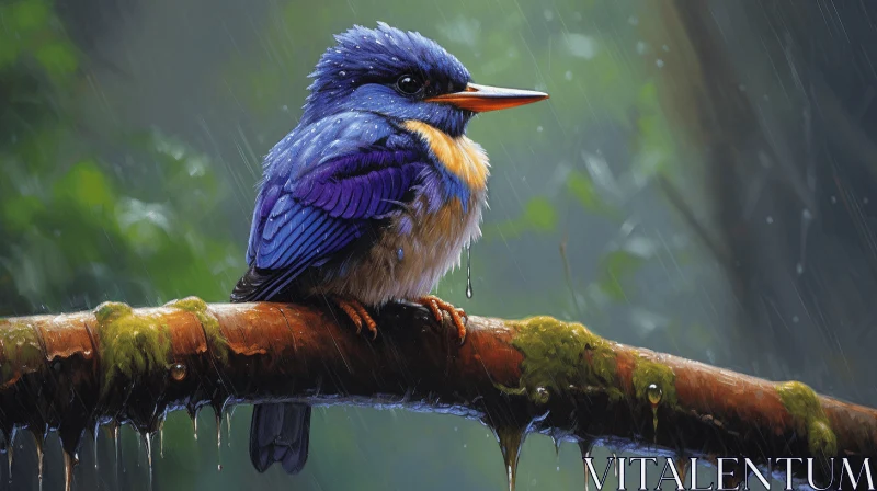 Kingfisher Bird in Rain: A Charming Concept Art Illustration