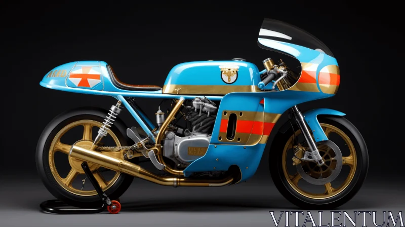 Blue and Gold Motorcycle: A Captivating Photorealistic Rendering AI Image