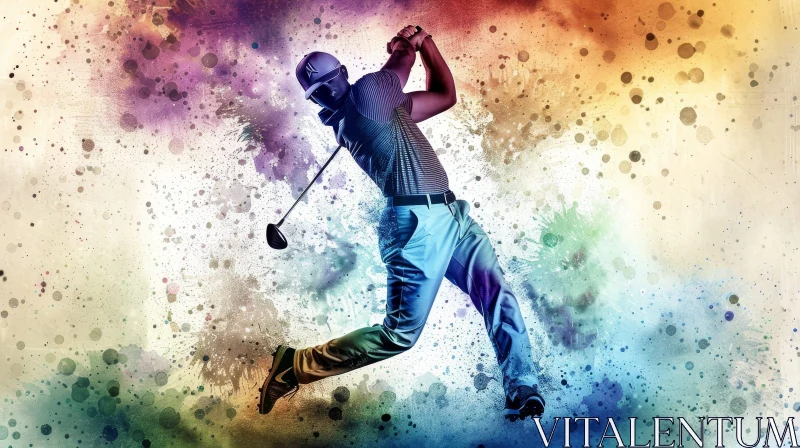 Dynamic Golf Swing Watercolor Art AI Image