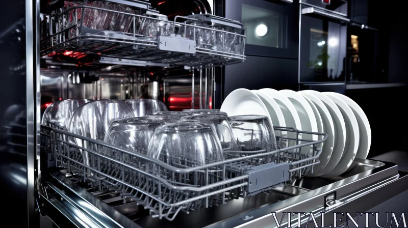 AI ART Efficient Stainless Steel Dishwasher with Organized Dishes