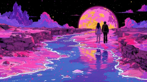 Enigmatic Pink Moon Desert Landscape AI Image