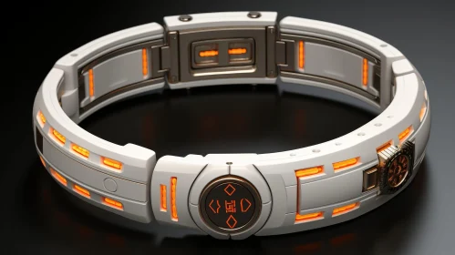 Futuristic White and Orange Glowing Wristband - 3D Rendering