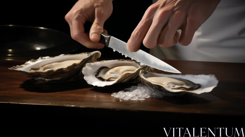 Oyster Shucking on Wooden Table AI Image