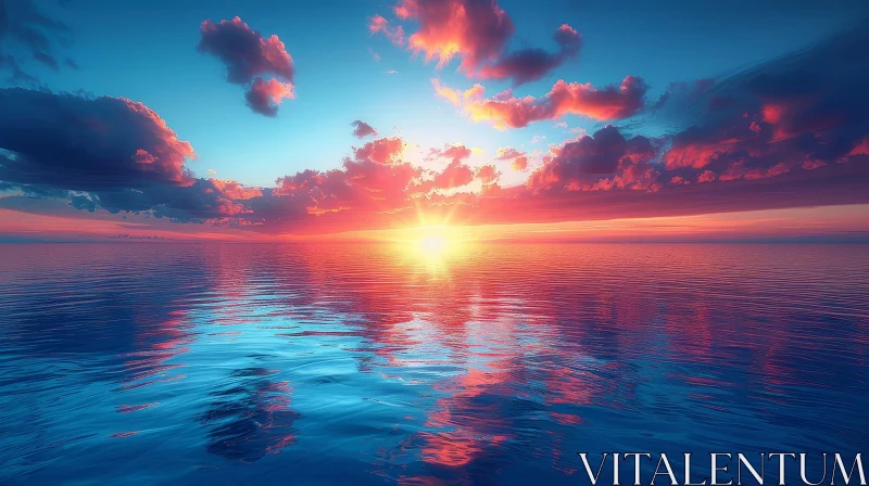 Tranquil Sunset Over Ocean - Serene Sky and Calm Waves AI Image