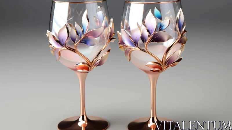 Elegant Wine Glasses with Floral Pattern | Vibrant Colors and Elegance AI Image