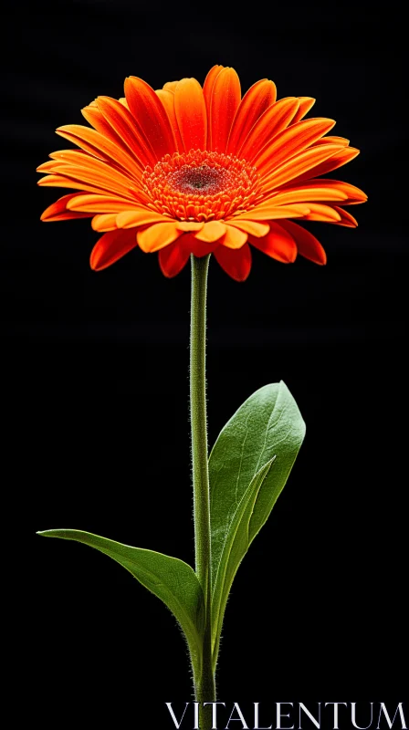 Graceful Orange Gerbera Flower on Black Background AI Image
