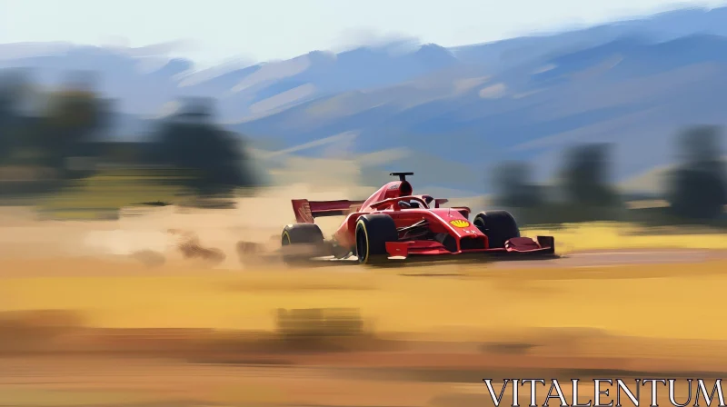 AI ART Red Formula 1 Car Racing on Dirt Track | Mountainous Area