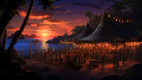Tranquil Sunset Beach Party Scene