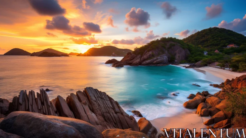 Breathtaking Sunset Beach with Turquoise Water AI Image