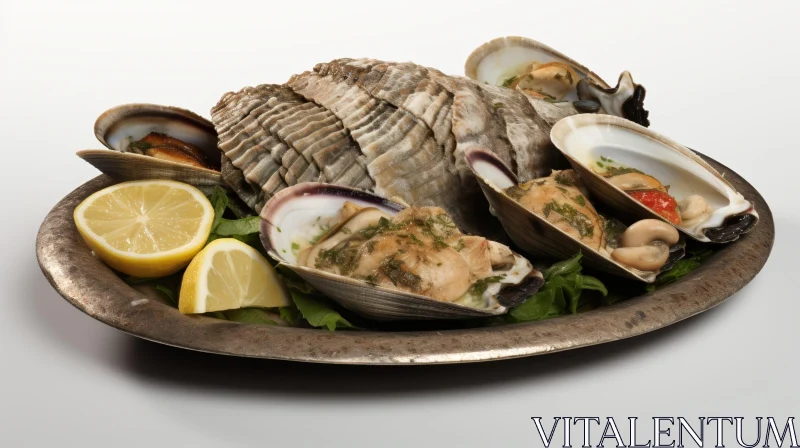 Delicious Seafood Plate with Clams and Lemon AI Image