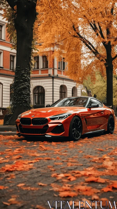 Extravagant Orange BMW Z4 Sportscar in Fall Cityscape AI Image
