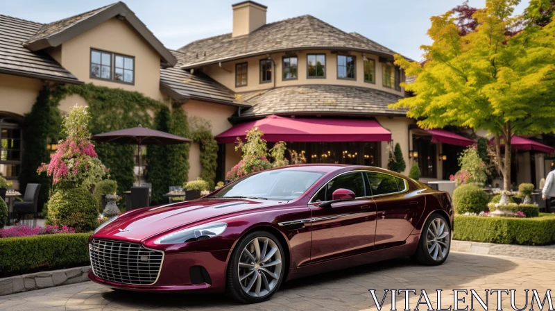 Luxurious Maroon Sports Car in Front of a Home - Opulent Style AI Image