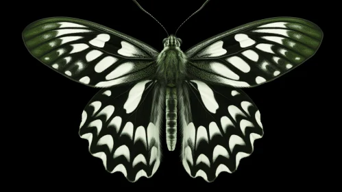 Monochrome Butterfly Against Dark Backdrop: A Study in Contrast