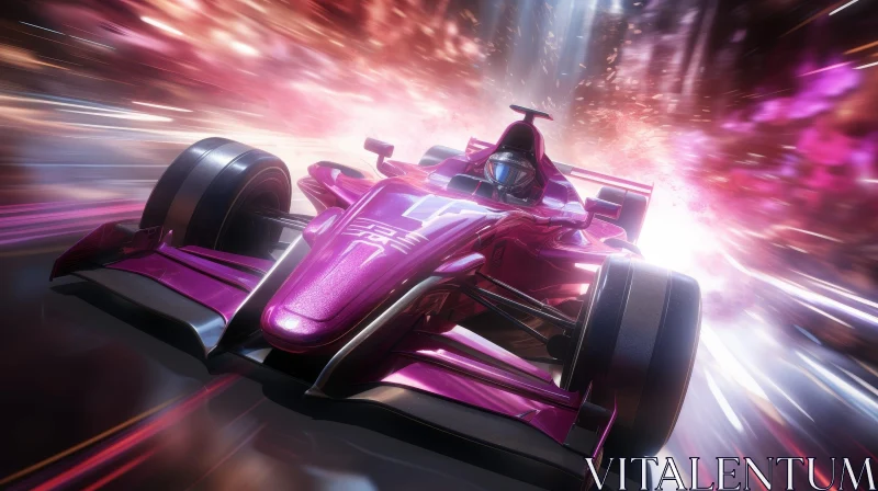 Pink and Black Formula 1 Race Car in Motion AI Image