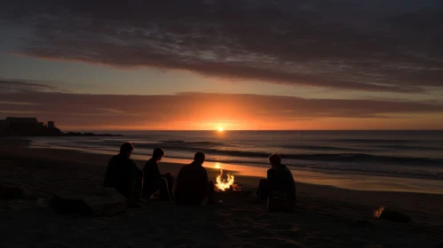 Tranquil Sunset over Ocean with Friends