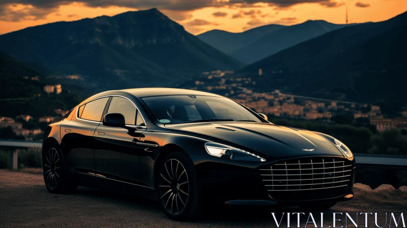 Black Aston Martin Luxury Vehicle Parked off into the Sunset AI Image