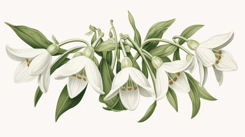 Detailed Botanical Illustration of Snowdrop Bouquet