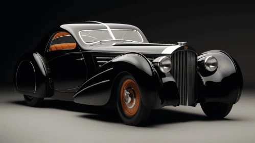 Vintage Black and Orange Classic Car in Art Deco Futurism Style