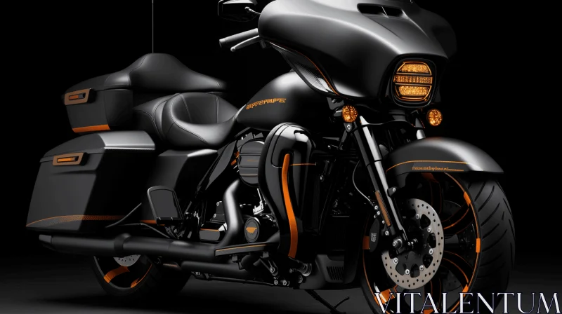 Black and Orange Motorcycle on Dark Background - Detailed and Shaded AI Image