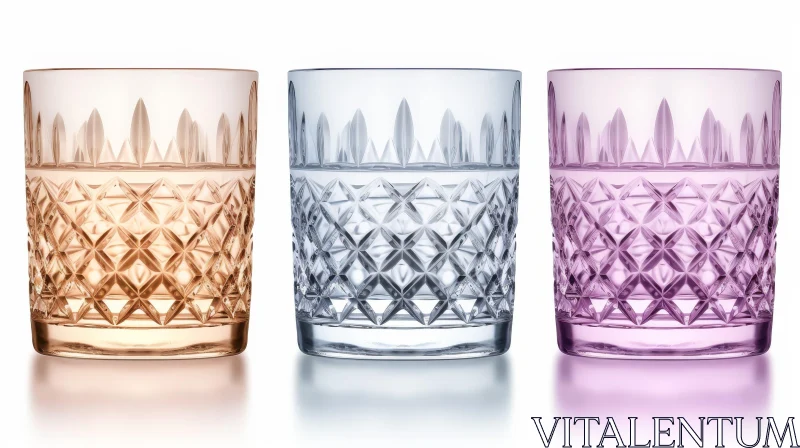 Colorful Diamond Pattern Glassware on White Table AI Image