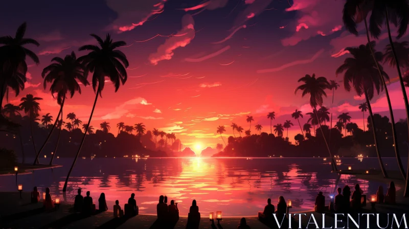 Tranquil Sunset Over Tropical Lagoon AI Image