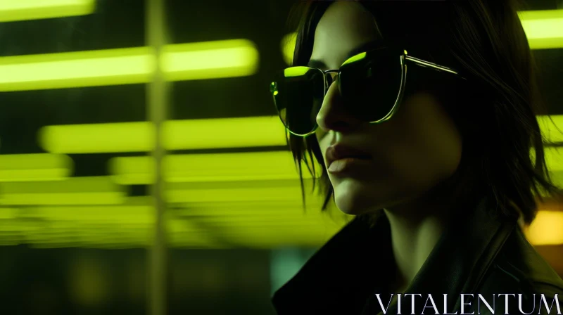 AI ART Stylish Woman in Sunglasses and Leather Jacket
