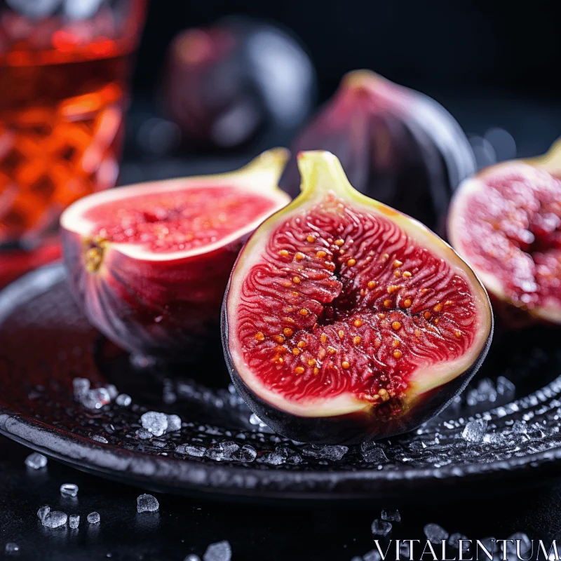 Exotic Black Plate with Figs and Glass | Focus Stacking Technique AI Image