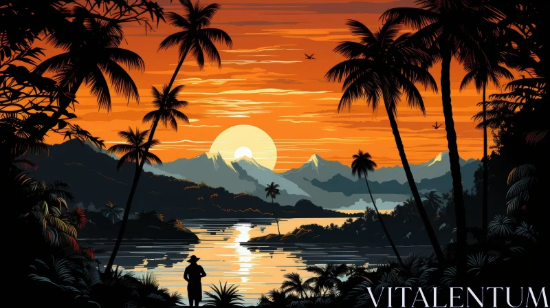 AI ART Tranquil Tropical Island Sunset Scene