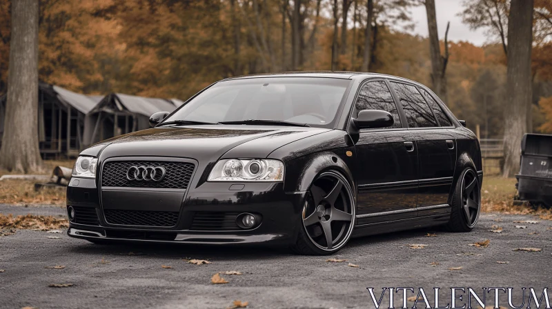 Black Audi Sedan in Front of Trees | Distagon Lens | Teethcore Aesthetic AI Image