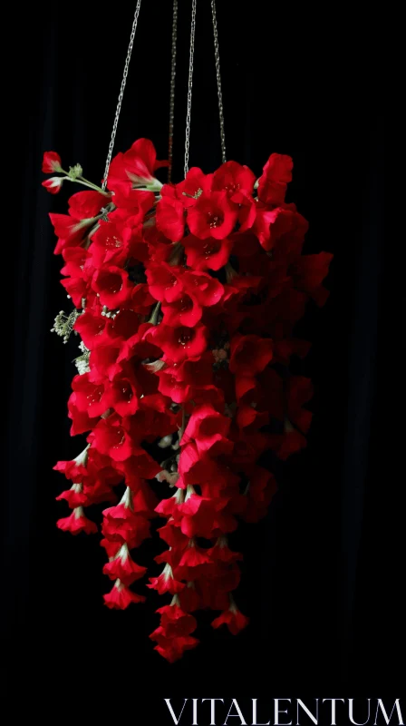 Monochromatic Elegance: Red Flowers Against Dark Background AI Image