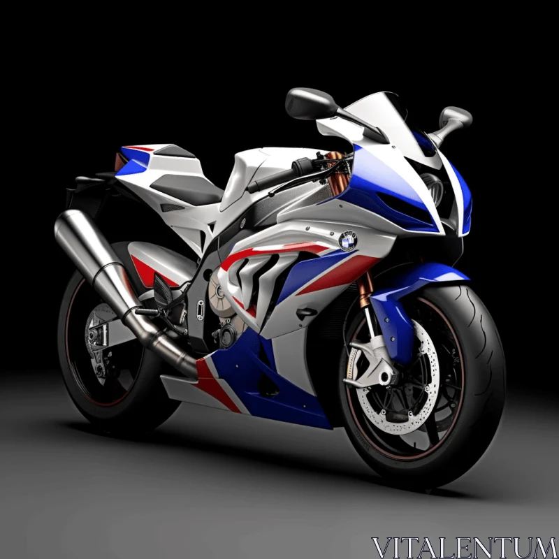 Realistic Red, White, and Blue Motorcycle on Dark Background AI Image