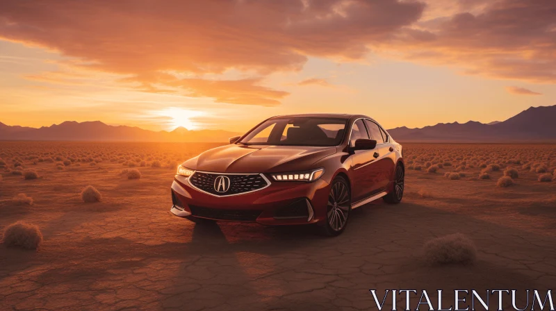 Red Acura in Desert at Sunset | Textured and Layered Surfaces AI Image
