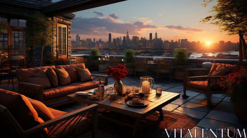 Tranquil Rooftop Terrace Overlooking City Skyline AI Image