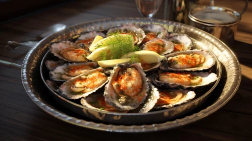 Exquisite Plate of Cooked Oysters on Silver Platter