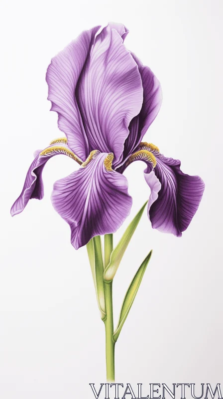 Exquisite Realistic Purple Iris Painting on White Background AI Image