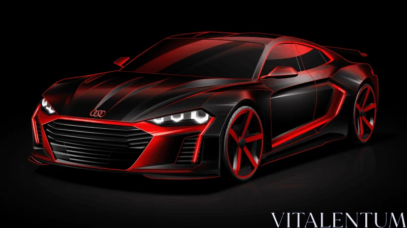 Futuristic Black Sports Car with Bold Red Accents AI Image
