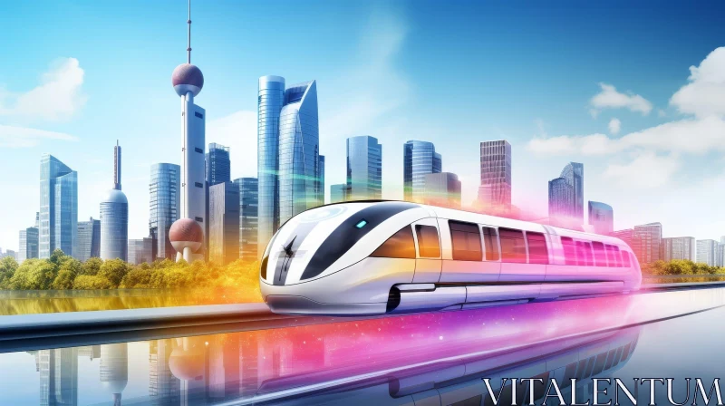 AI ART Futuristic City with Maglev Train - Modern Urban Landscape