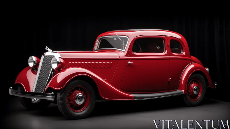 Old Red Car in Dark: Fine Lines and Delicate Curves | Vintage Art AI Image